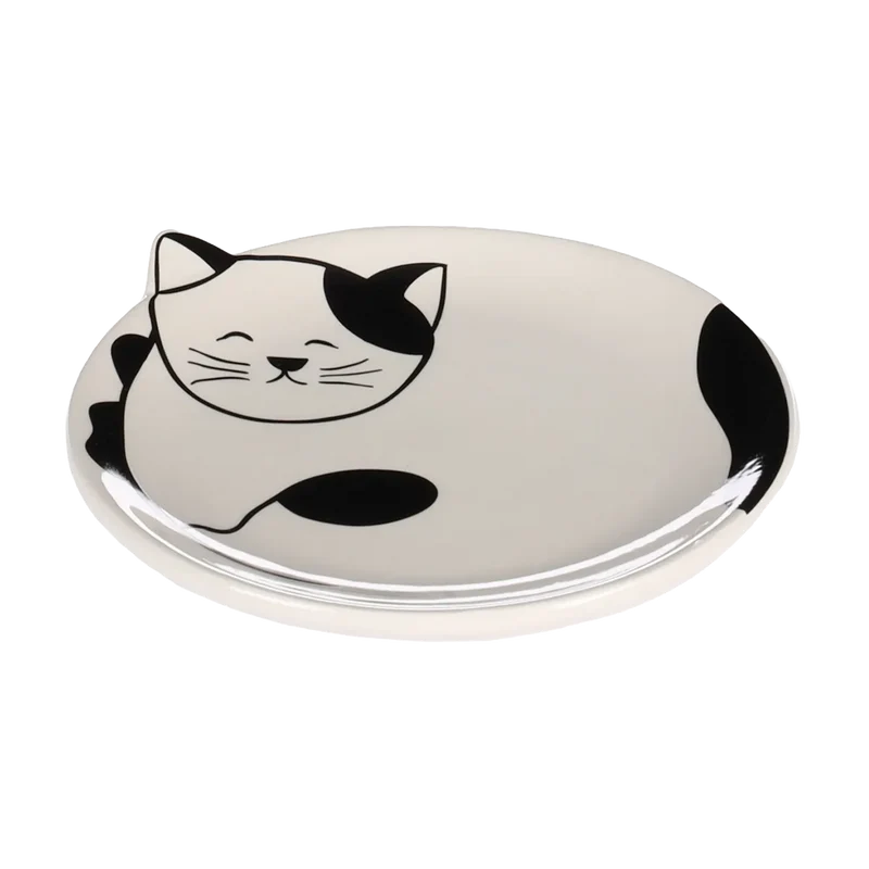 Feeding Dish Cat Ravi Ceramic Black - White Round 80ml - 13.5x2 CM