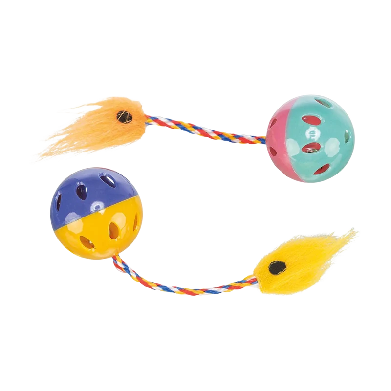 Kattleksak Plastboll med Svans 2 - Pack - 4,5 CM