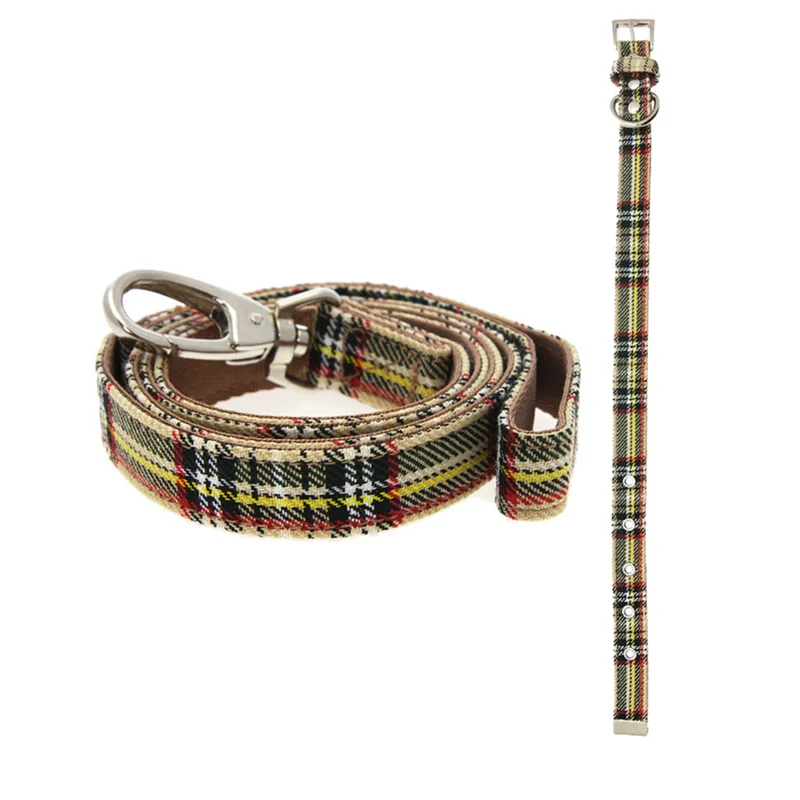 Halsband & Koppel Set - Brown Tartan