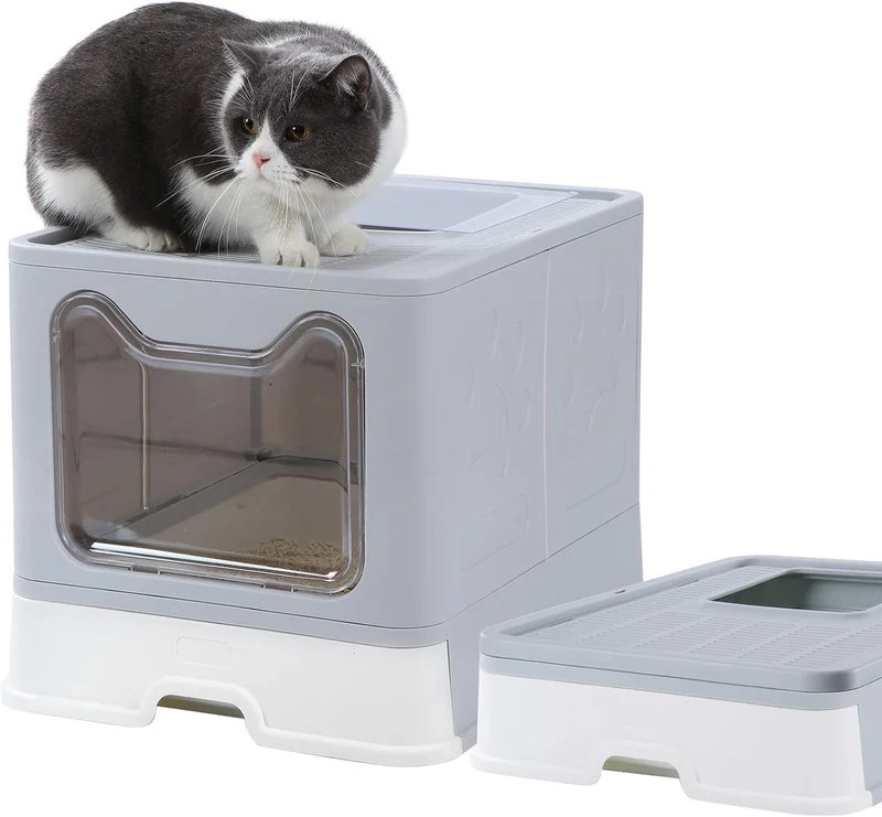 Foldable Top-Entry Cat Litter Box with Lid (Large)