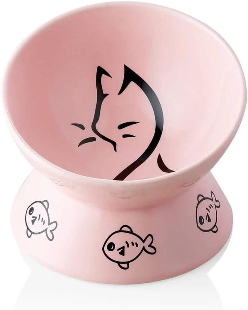 Ceramic Raised Cat Bowl ( Elevated, Pink)