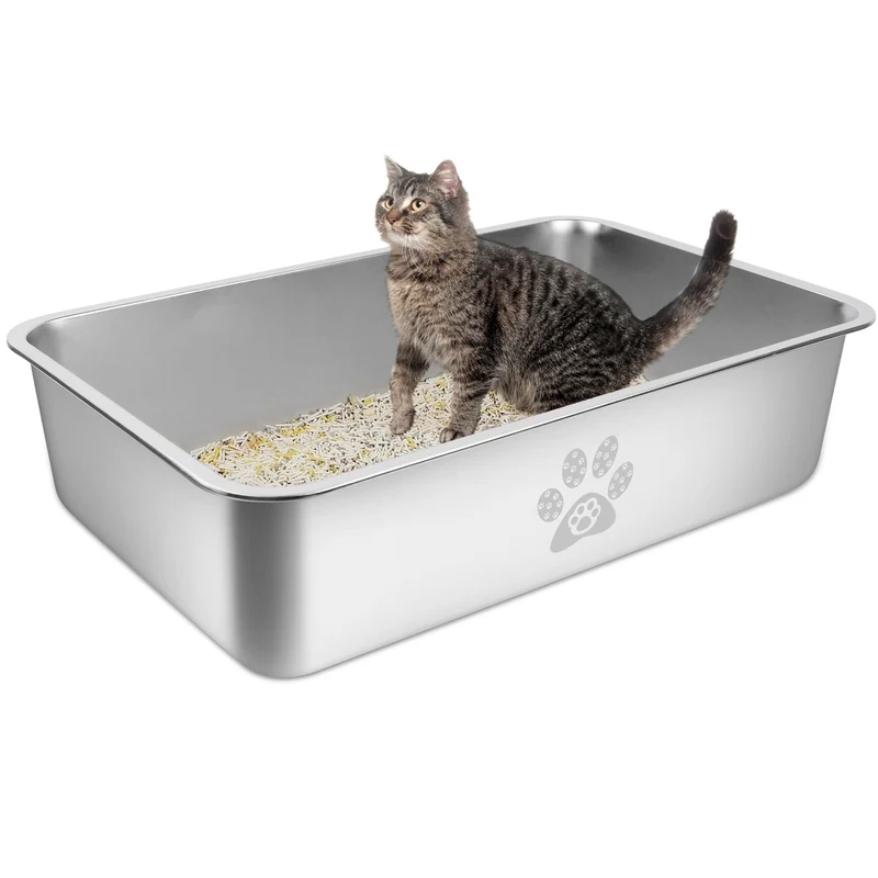 Large Stainless Steel Cat Litter Box (High Sides)