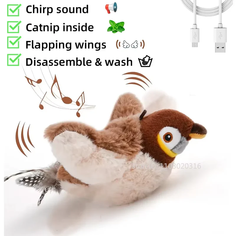 Rechargeable Flapping Bird Cat Toy with Catnip