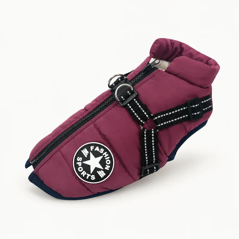 Varm hundjacka med integrerad reflexsele