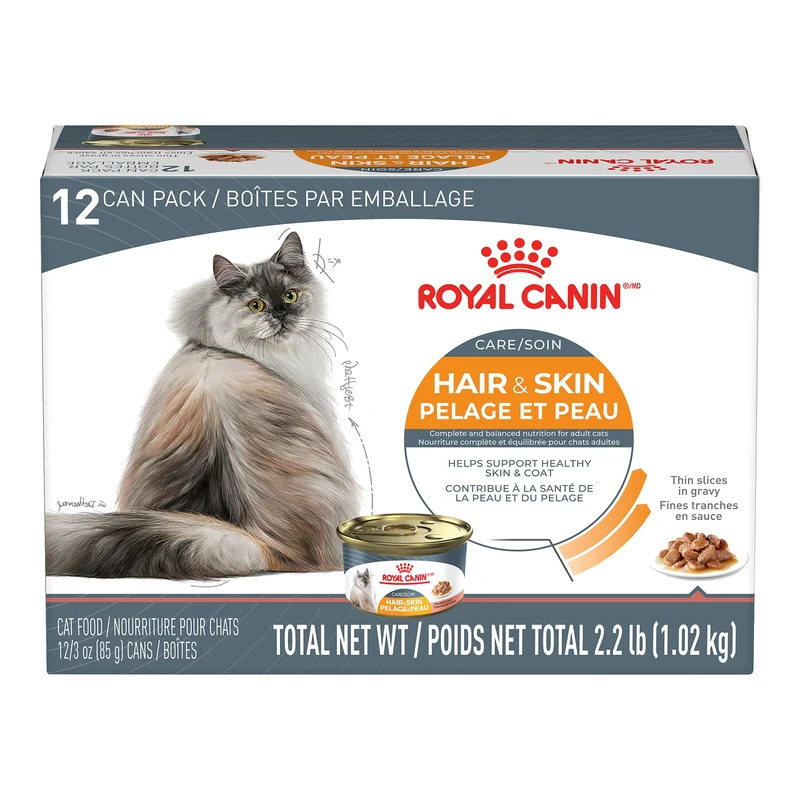 Royal Canin Soin Pelage et Peau fines tranches en sauce - Emballage de 12 boîtes, 85 g, (3 oz)