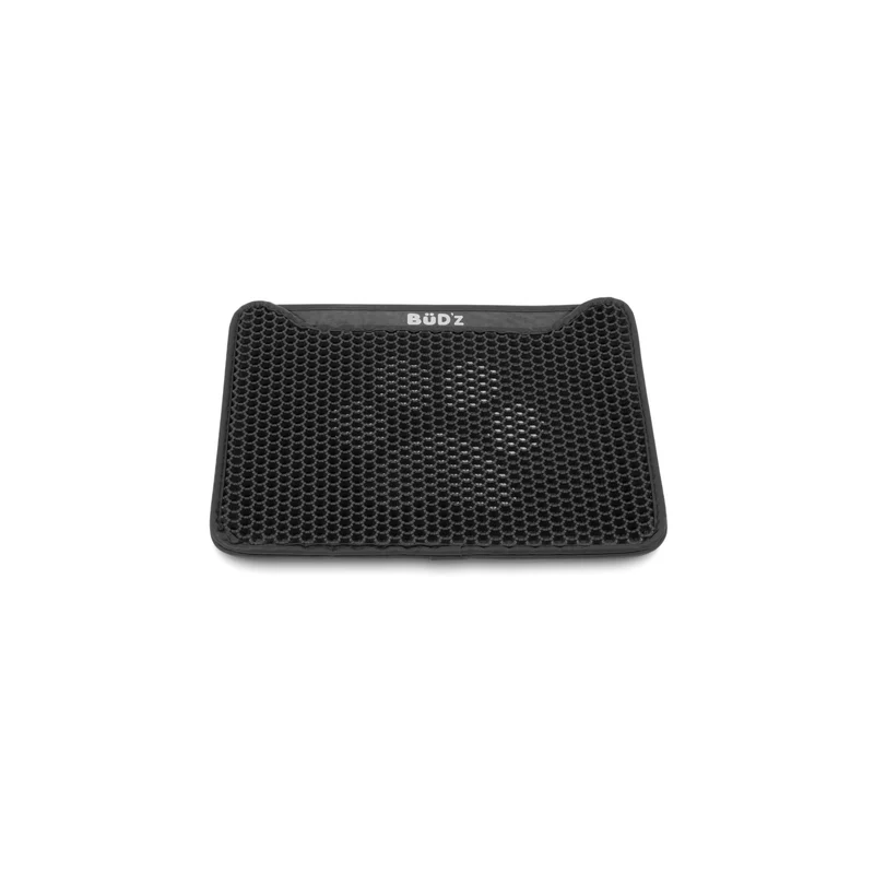 Bud'z Tapis à Litière à Double Couche, Motif De Pattes - Noir, Petit 45x35cm
