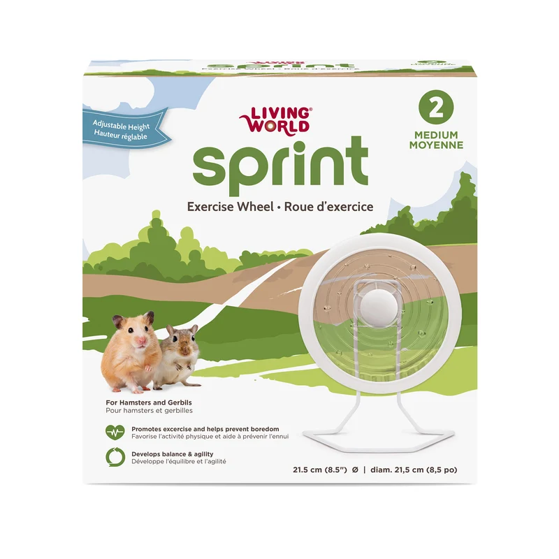Roue d’exercice SPRINT 2 Living World, blanche avec support en métal, moyenne, 21,5 cm