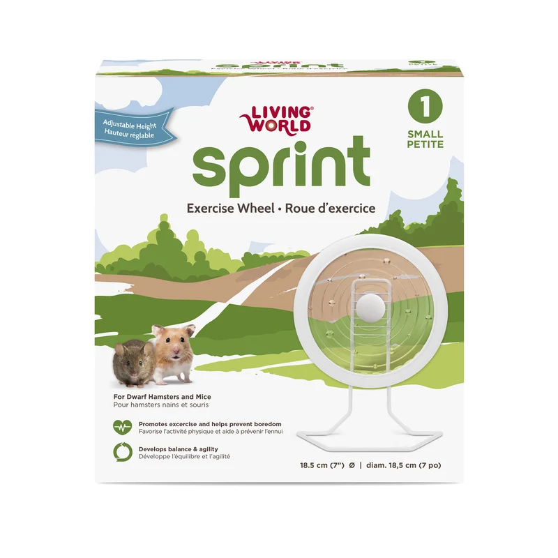 Roue d’exercice SPRINT 1 Living World, blanche avec support en métal, petite, 18,5 cm (7 po)