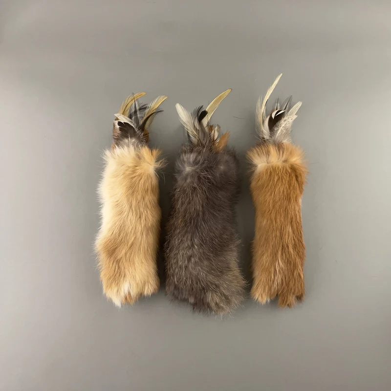 Handmade Cat Kicker Toy Rabbit Fur & Feathers