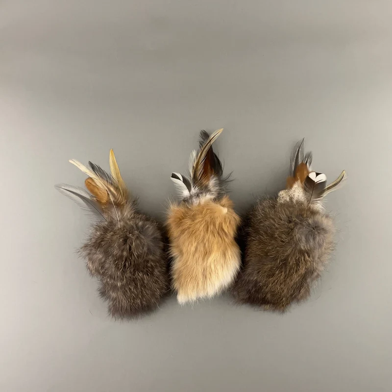 Handmade Cat Pillow Toy Rabbit Fur & Feathers