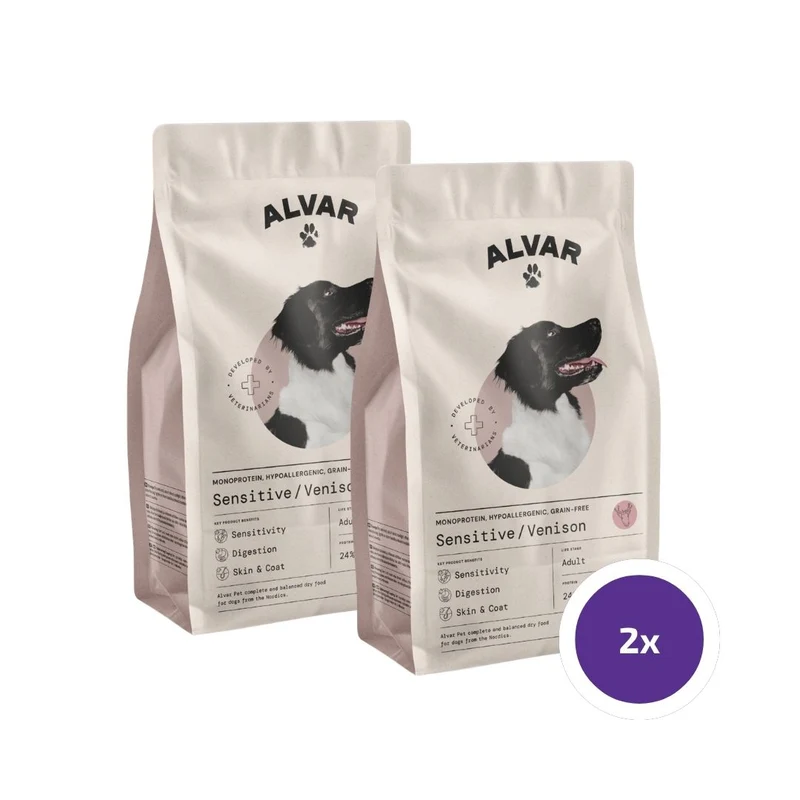 Alvar Pet Sensitive/Venison torrfoder för hundar 2 x 7 kg FLERPACK