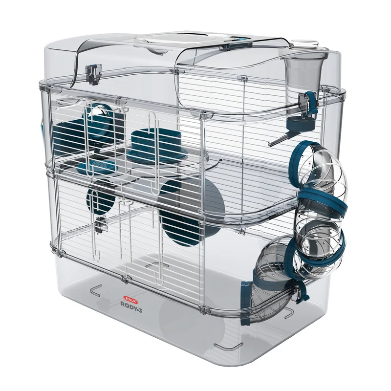 Cage Duo Rody 3 pour hamster, deux étages, bleue, 41 x 27 x 40 cm (16,14 x 10,62 x 15,74 po)