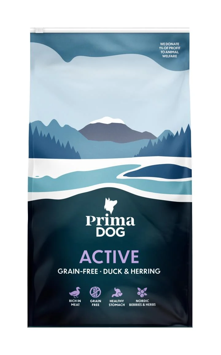 PrimaDog Duck & Herring torrfoder med anka och sill för aktiva vuxna hundar 10 kg