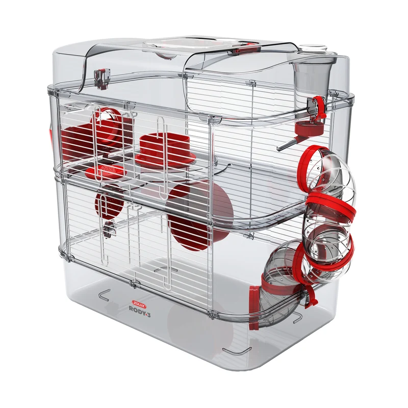 Cage Duo Rody 3 pour hamster, deux étages, rouge, 41 x 27 x 40 cm (16,14 x 10,62 x 15,74 po)