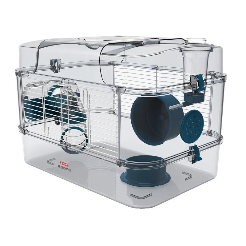 Cage Solo Rody 3 pour hamster, un étage, bleue, 41 x 27 x 28 cm (16,14 x 10,62 x 11,02 po)