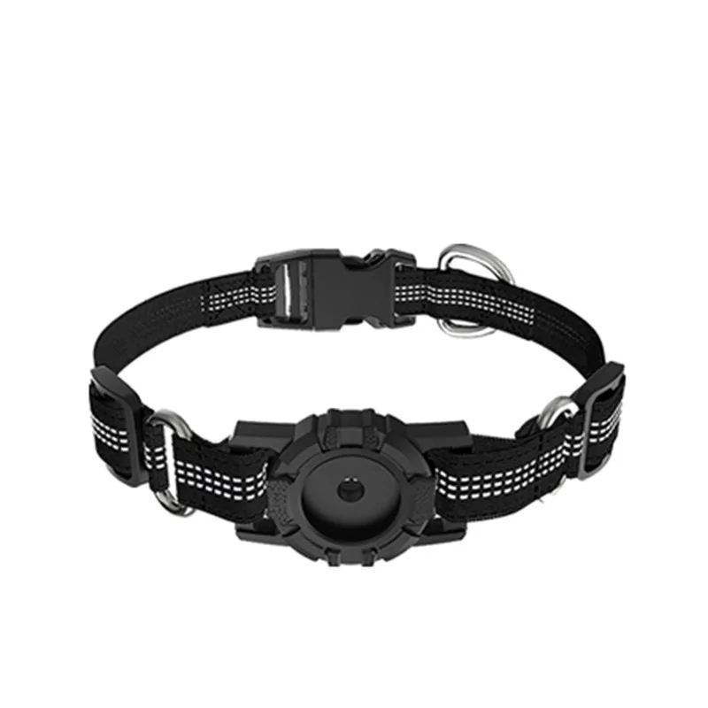 Waterproof Reflective Dog Collar with AirTag Pocket – Black | XS to Large
