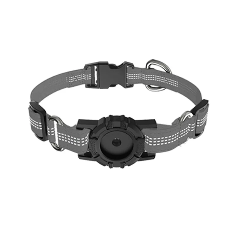 Waterproof Reflective Dog Collar with AirTag Pocket – Grey | XS to Large