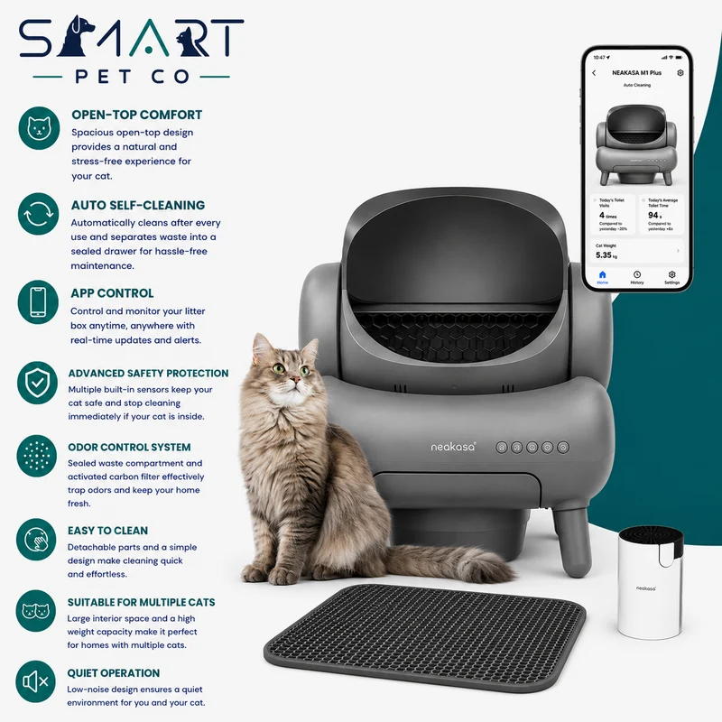 Neakasa M1 Plus Open-Top Self-Cleaning Cat Litter Box | 9-Sensor Safety, App Control