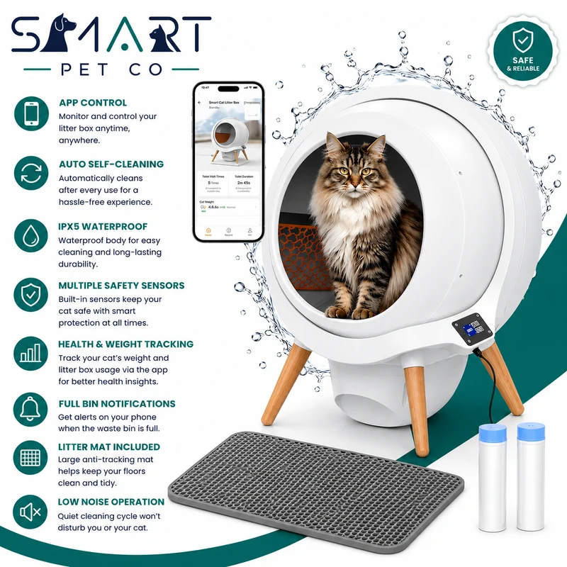 HoneyGuaridan Self-Cleaning Cat Litter Box | App Control, IPX5, Multi-Cat