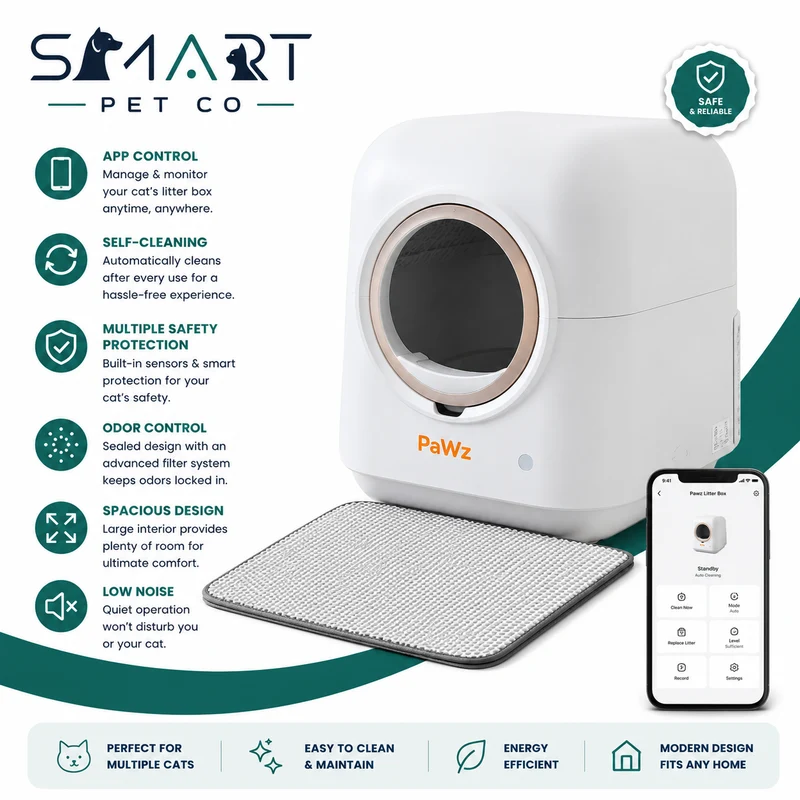 PaWz Smart Self-Cleaning Cat Litter Box with App Control | UV Disinfection, 60L