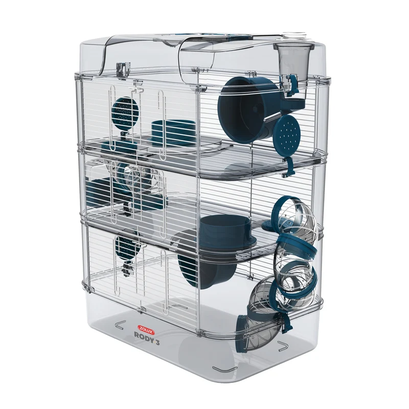 Cage Trio Rody 3 pour hamster, trois étages, bleue, 41 x 27 x 53 cm (16,14 x 10,62 x 20,86 po)