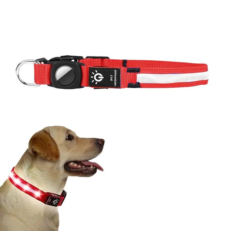 Luminous LED Pet Dog Collar Light-up USB Rechargeable Dog Collar Red - L