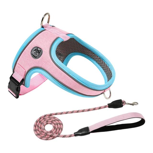 XS Size Pink Waterproof Reflective Saddle-Style Dog Harness & 1.5M Leash Set - Breathable Anti-Choke Escape-Proof Step-In Walking Gear
