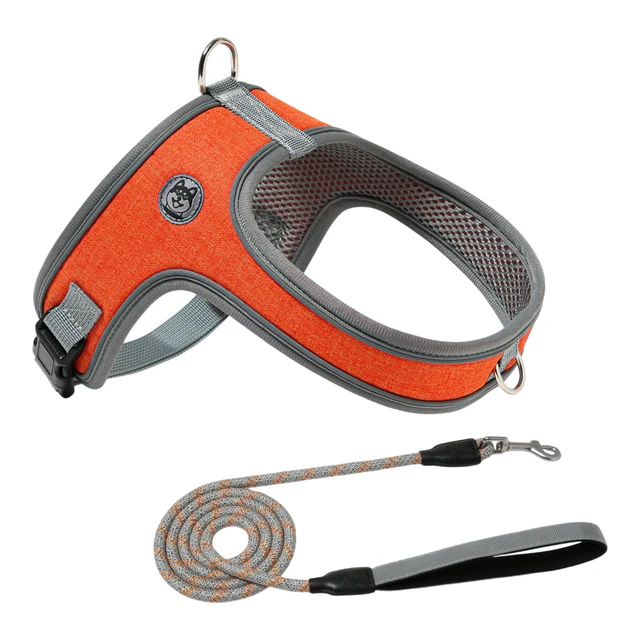 XS Size Orange Waterproof Reflective Saddle-Style Dog Harness & 1.5M Leash Set - Breathable Anti-Choke Escape-Proof Step-In Walking Gear