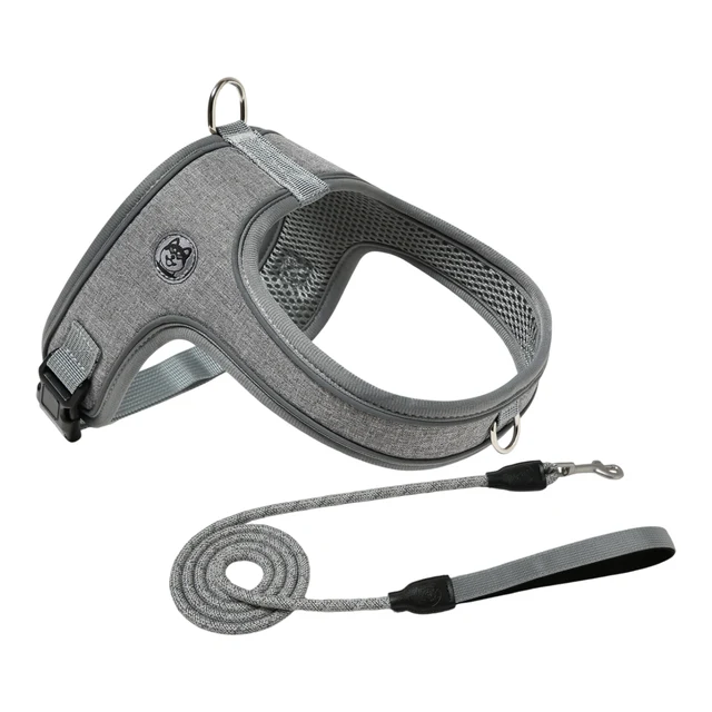 S Size Grey Waterproof Reflective Saddle-Style Dog Harness & 1.5M Leash Set - Breathable Anti-Choke Escape-Proof Step-In Walking Gear