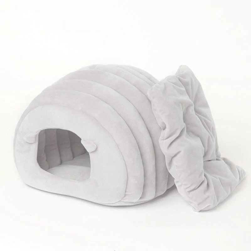 Semi-Enclosed Cat Nest Bed | Fluffy Detachable Cover, 50x40x38cm | Cats & Small Dogs