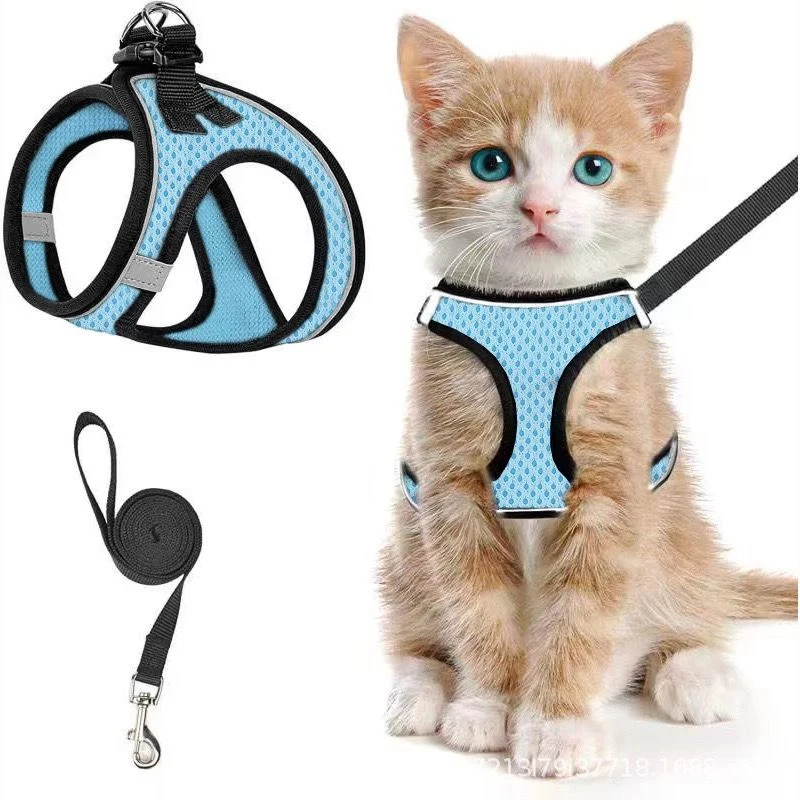 Escape-Proof Cat Harness and Leash Set with Reflective Soft Mesh Vest for Safe Outdoor Adventures with Your Feline Friend (M, Red)
