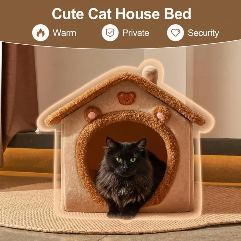 Cozy Pet Cave Bed for Cats and Small Dogs – Soft, Warm, and Washable Faux Fur Nest with Removable Cushion, Perfect Winter Sleeping Hut for Your Furry Friend’s Comfort and Safety (S)