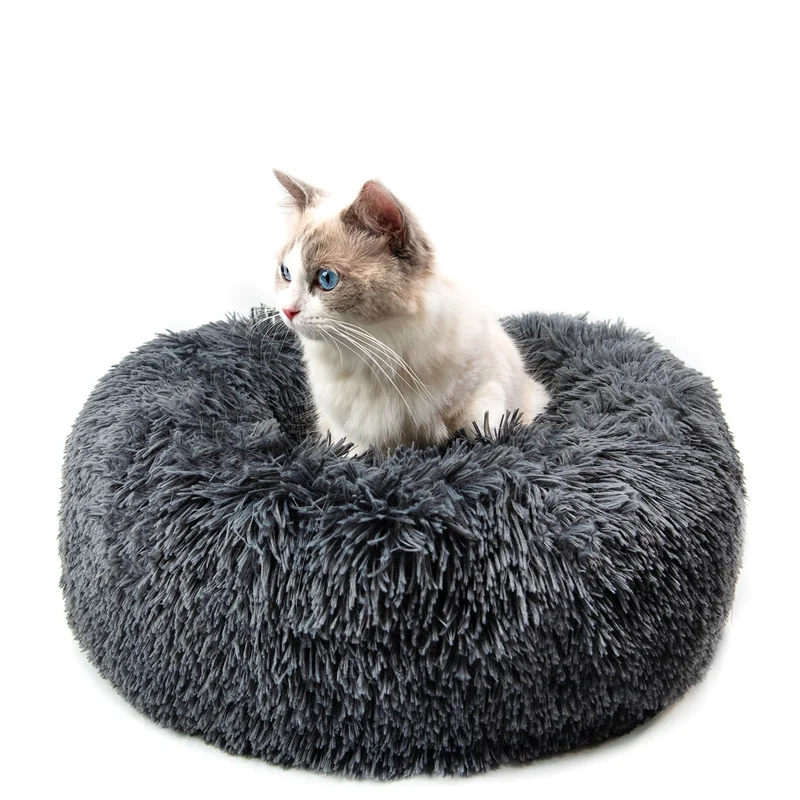 Round Plush Pet Bed – Soft Donut Dog & Cat Sleeping Bed