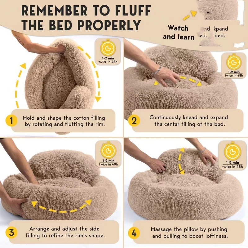 Cozy Plush Donut Pet Bed with Raised Rim, Washable Faux Fur Cat & Dog Couch, Winter Warm Supportive Nest for Small to Large Breeds (L, Navy)