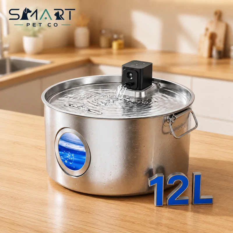12L Wireless Dog Water Fountain | Stainless Steel, 4-Layer Filter, LED, No-Splash