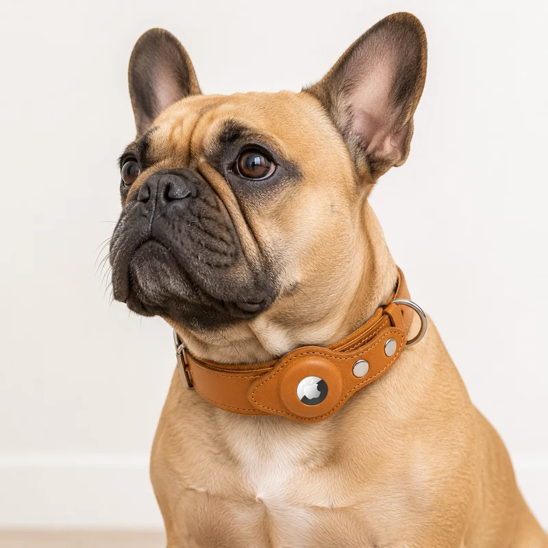 Heavy Duty Leather Dog Collar with AirTag Pocket – Tan | S, M & L