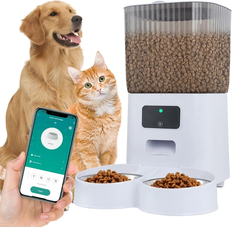 Automatic Pet Feeder 5.5L | Dual Steel Bowls, 15 Meals/Day, WiFi App Control | Cats & Dogs