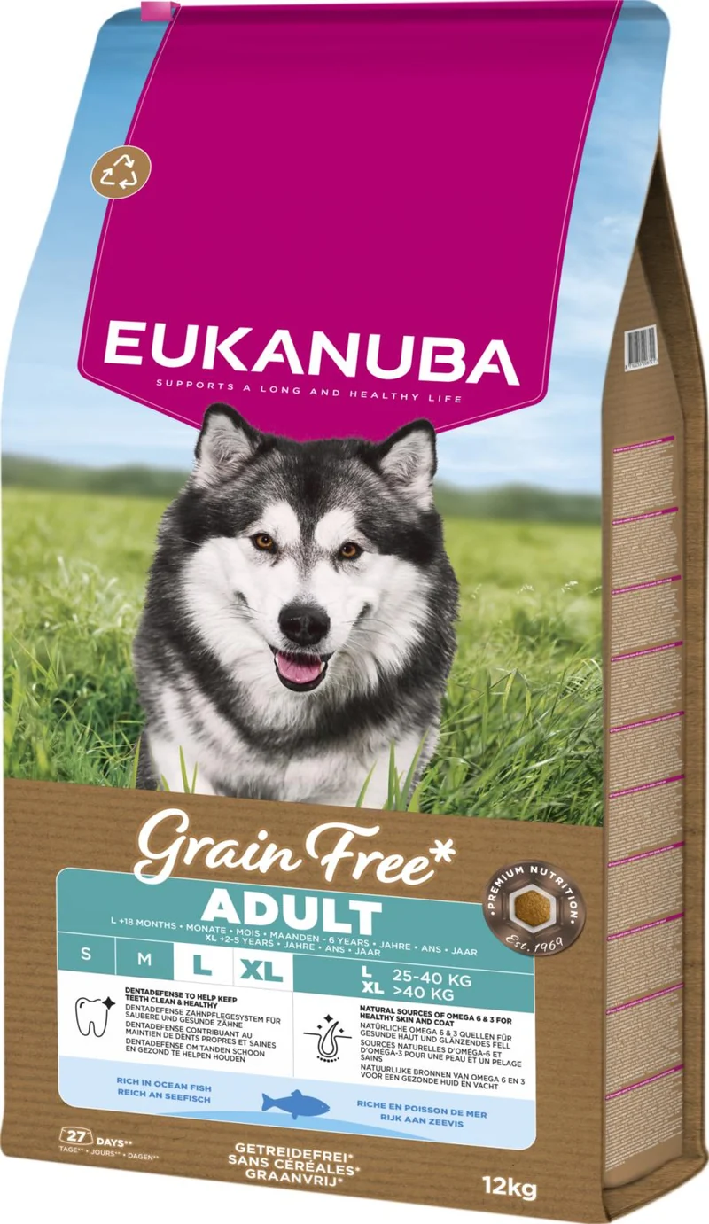 Eukanuba Adult Large Grain Free Ocean Fish torrfoder för hund 12 kg