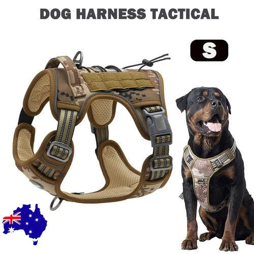 Tactical Dog Harness – Camo, S | No-Pull, 1000D Nylon, >1200lb Handle, Stepless Adjust