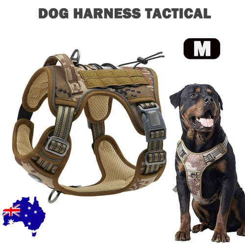 Tactical Dog Harness – Camo, M | No-Pull, 1000D Nylon, >1200lb Handle, Stepless Adjust