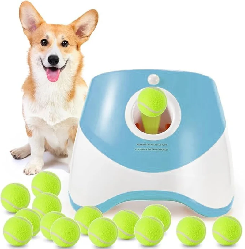 Automatic Dog Ball Launcher for Small Dogs – 15 Mini Tennis Balls, Rechargeable, 3 Distance Settings