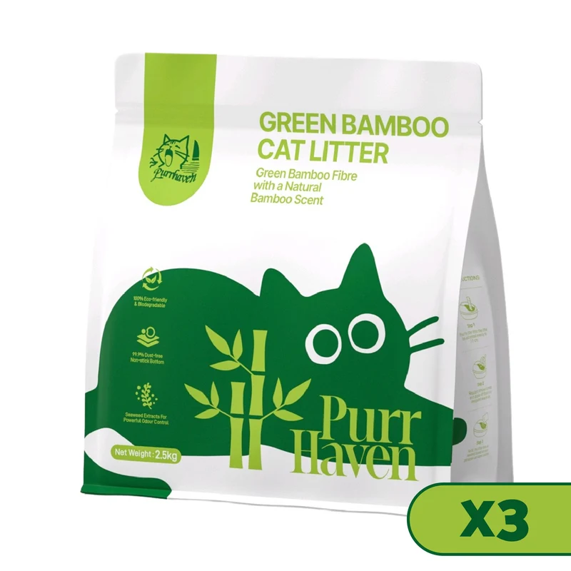 PurrHaven Bamboo Clumping Cat Litter – 7.5kg (3 Pack), Dust-Free & Odour Neutralising