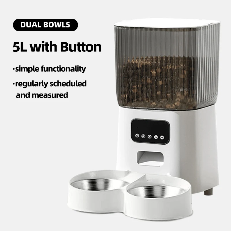 5L Automatic Pet Feeder | Smart WiFi & Button Control | Cat & Dog Food Dispenser