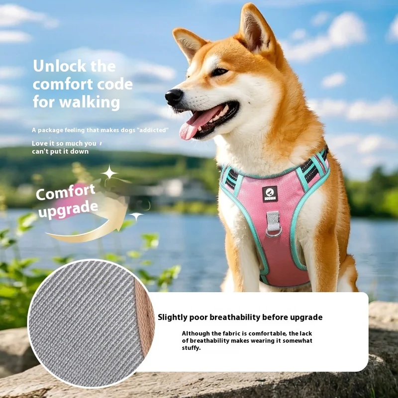 Reflective No-Escape Dog Harness & Leash Set with AirTag Holder – Medium & Large Dogs