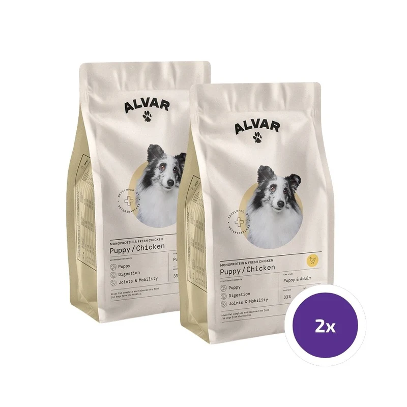 Alvar Pet Puppy/Chicken torrfoder för hundar 2 x 7 kg FLERPACK
