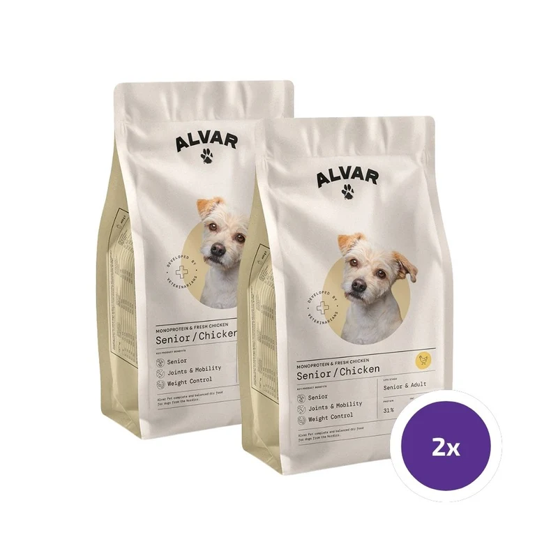 Alvar Pet Senior/Chicken torrfoder för hundar 2 x 7 kg FLERPACK
