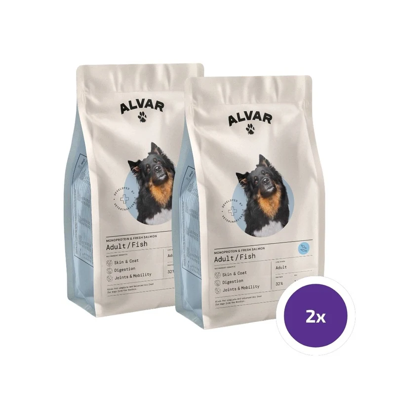 Alvar Pet Adult/Fish torrfoder för hundar 2 x 7 kg FLERPACK