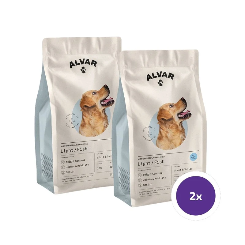 Alvar Pet Light/Fish torrfoder för hundar 2 x 7 kg FLERPACK