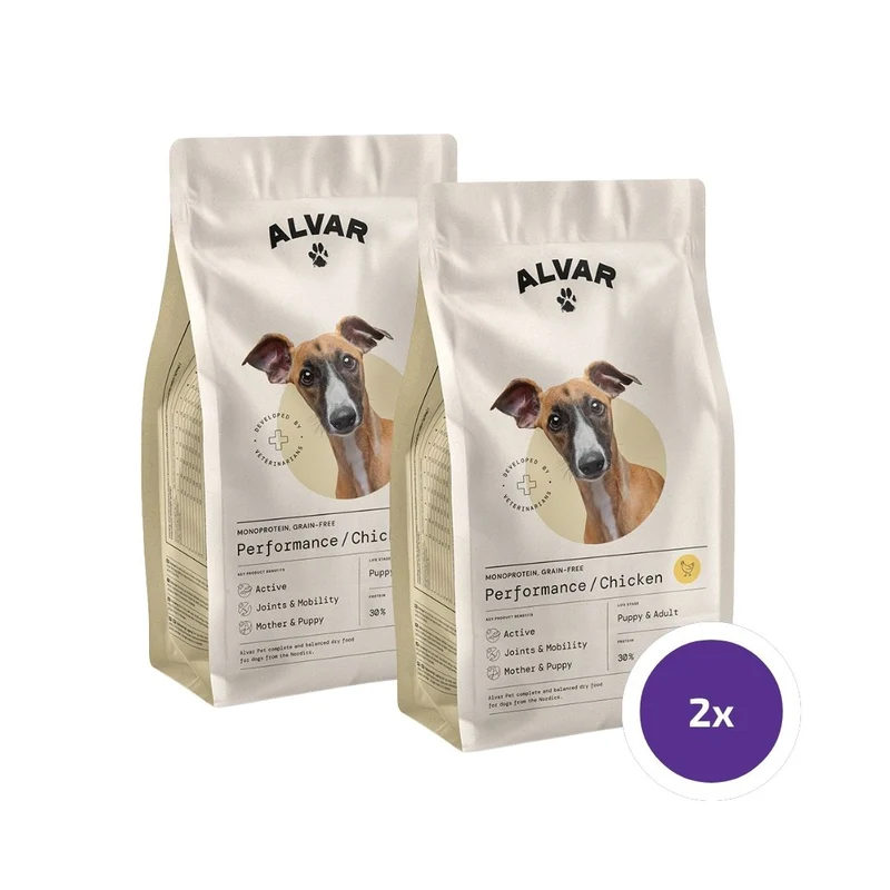 Alvar Pet Performance/Chicken torrfoder för hundar 2 x 7 kg FLERPACK