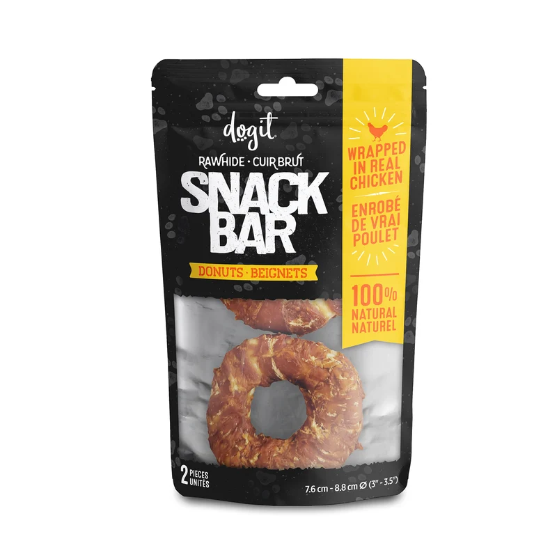 Beignets de cuir brut enrobés de poulet Snack Bar Dogit, 2 unités, diam. 7,6 - 8,8 cm (3 - 3,5 po)